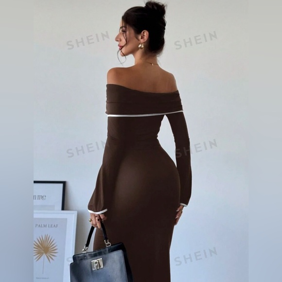 Firerie Women's Color Block Off Shoulder Fitted Mermaid Maxi Elegant Dress - Picture 6 of 6